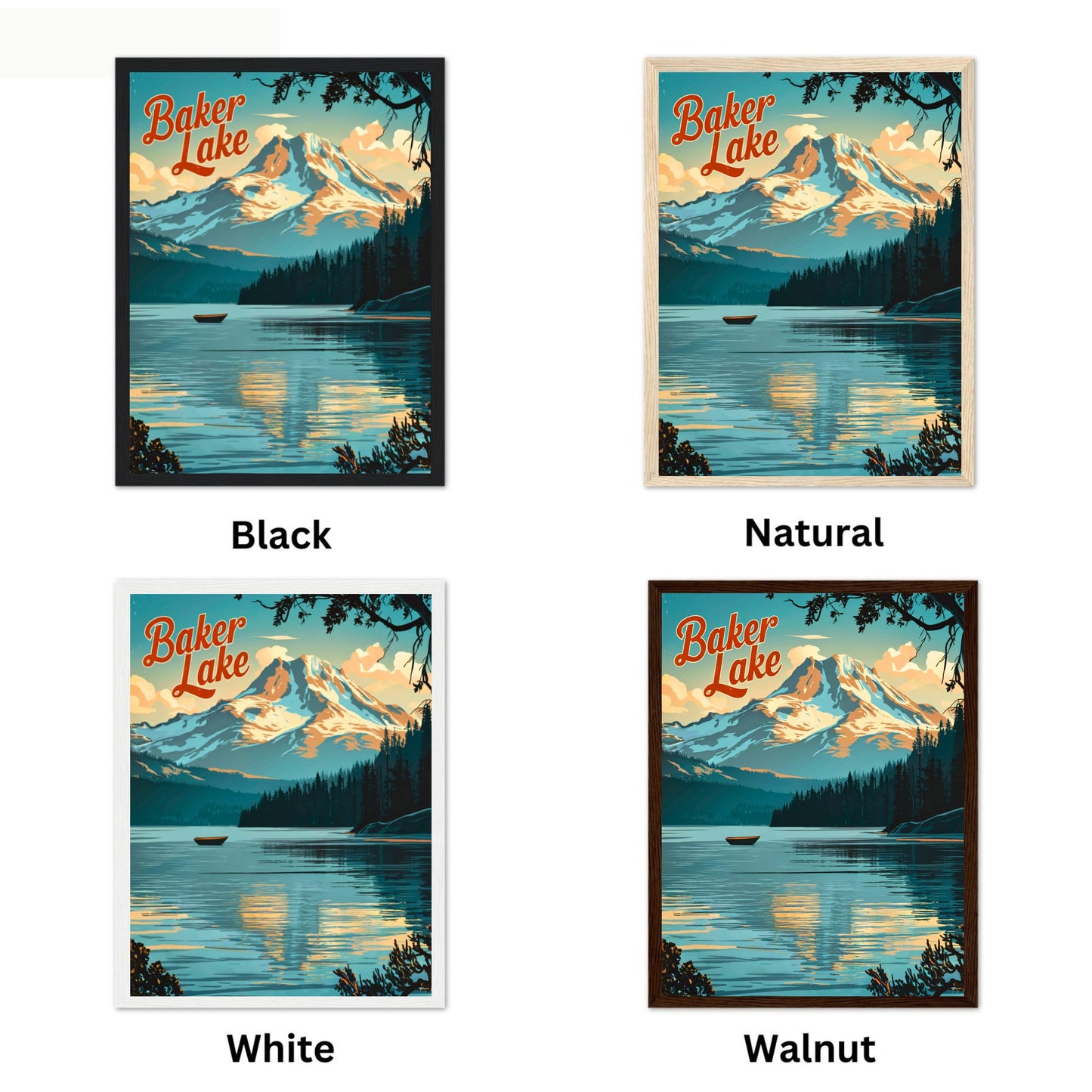 Baker Lake Vintage Travel Poster - Serene Lake and Stunning Glacial Mountain