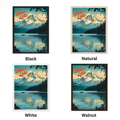 Baker Lake Vintage Travel Poster - Serene Lake and Stunning Glacial Mountain