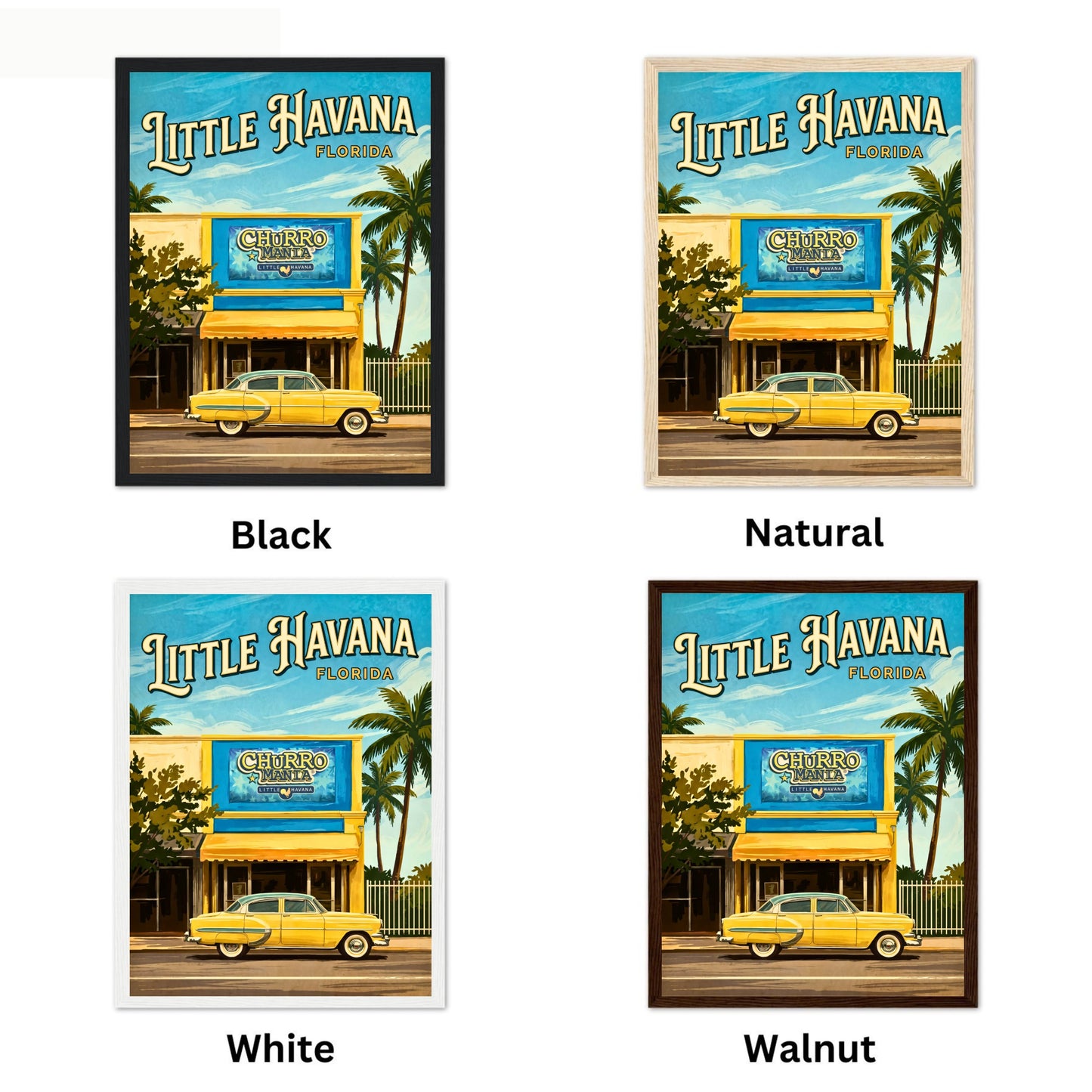 Little Havana Vintage Travel Poster -  Vintage Car in Miami, Florida