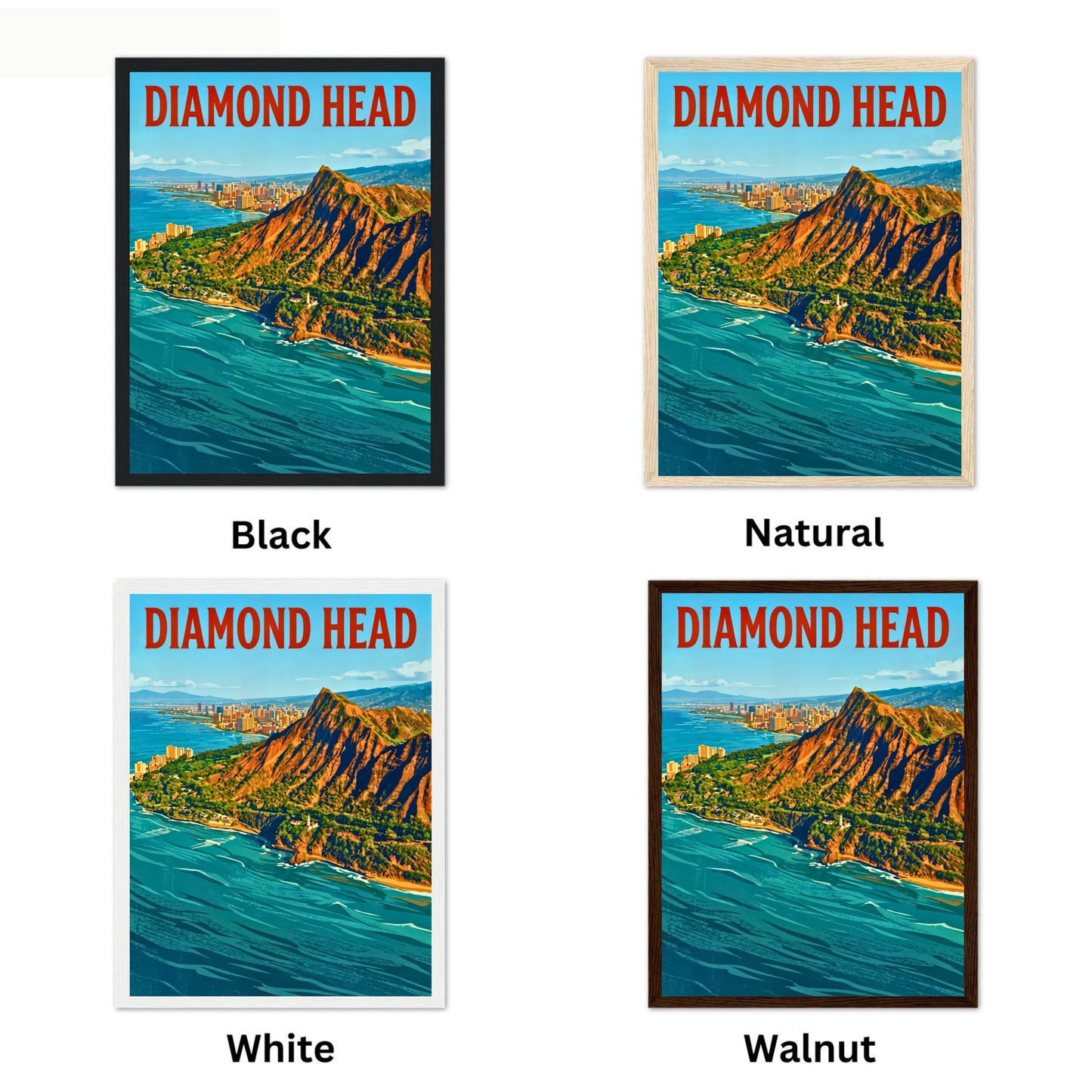 Diamond Head Vintage Travel Poster - Crater by the Sea
