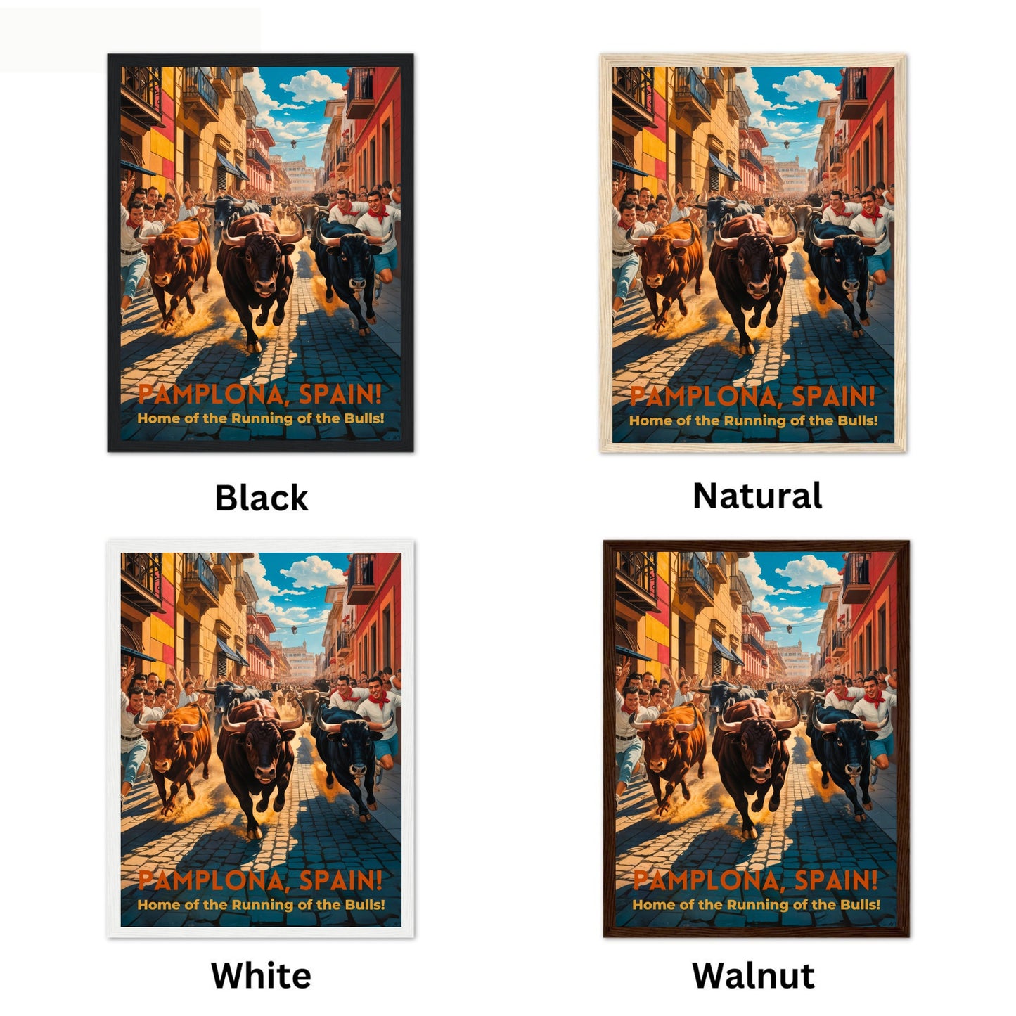 Pamplona Vintage Travel Poster - Captivaing Running Bulls