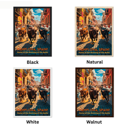 Pamplona Vintage Travel Poster - Captivaing Running Bulls