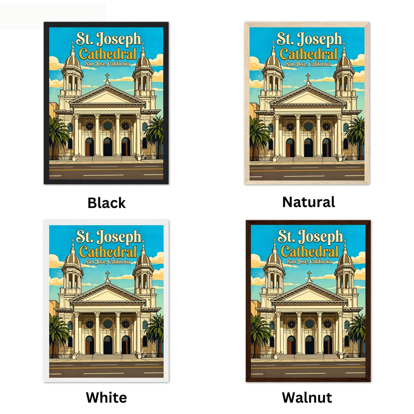 St. Joseph Cathedral Vintage Travel Poster -  Romanesque Beauty in California