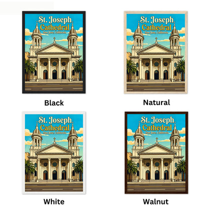 St. Joseph Cathedral Vintage Travel Poster -  Romanesque Beauty in California