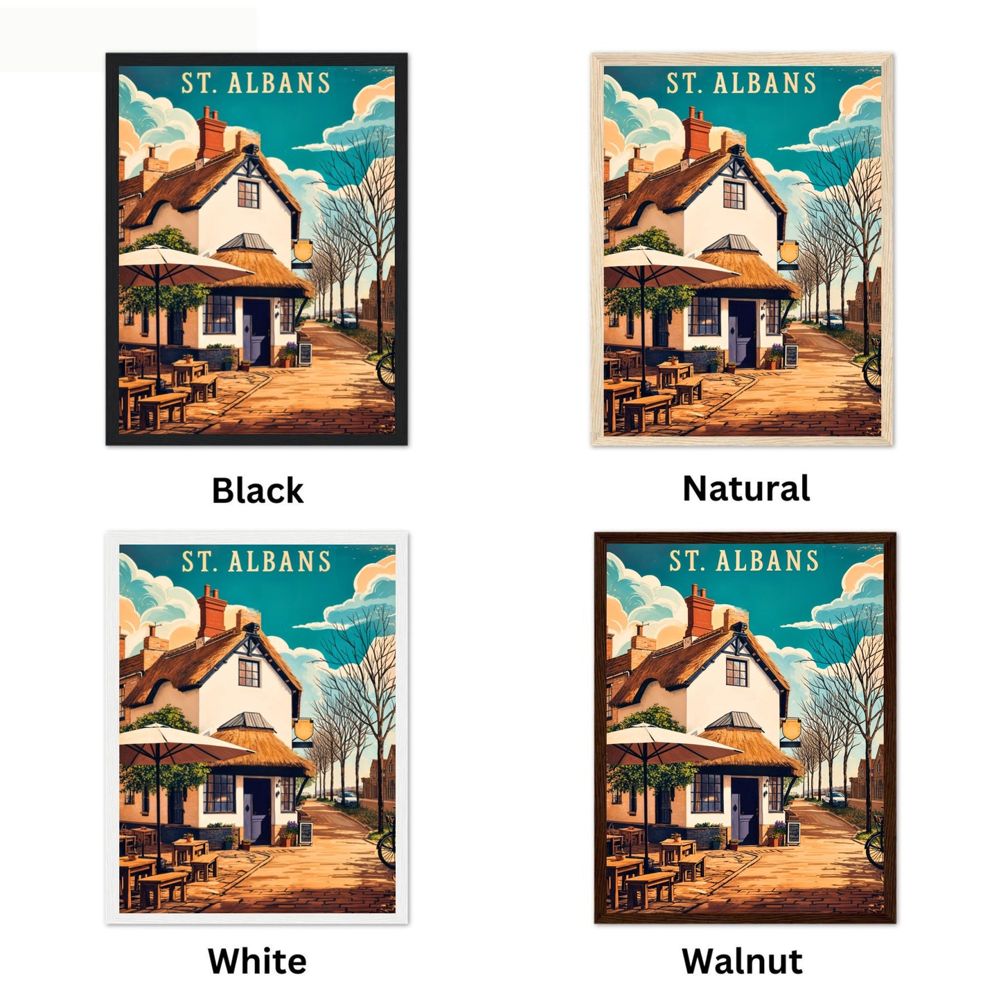 St. Albans Vintage Travel Poster - Charming Pub and Street View