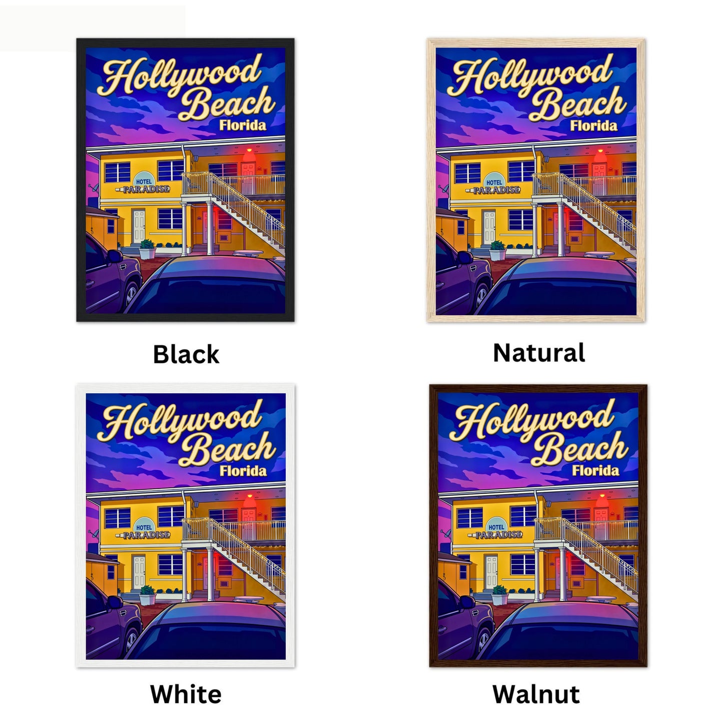 Hollywood Beach Vintage Travel Poster - Evening Stay at Paradise