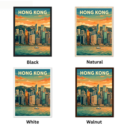 Hong Kong Vintage Travel Poster - Skyline Sunset