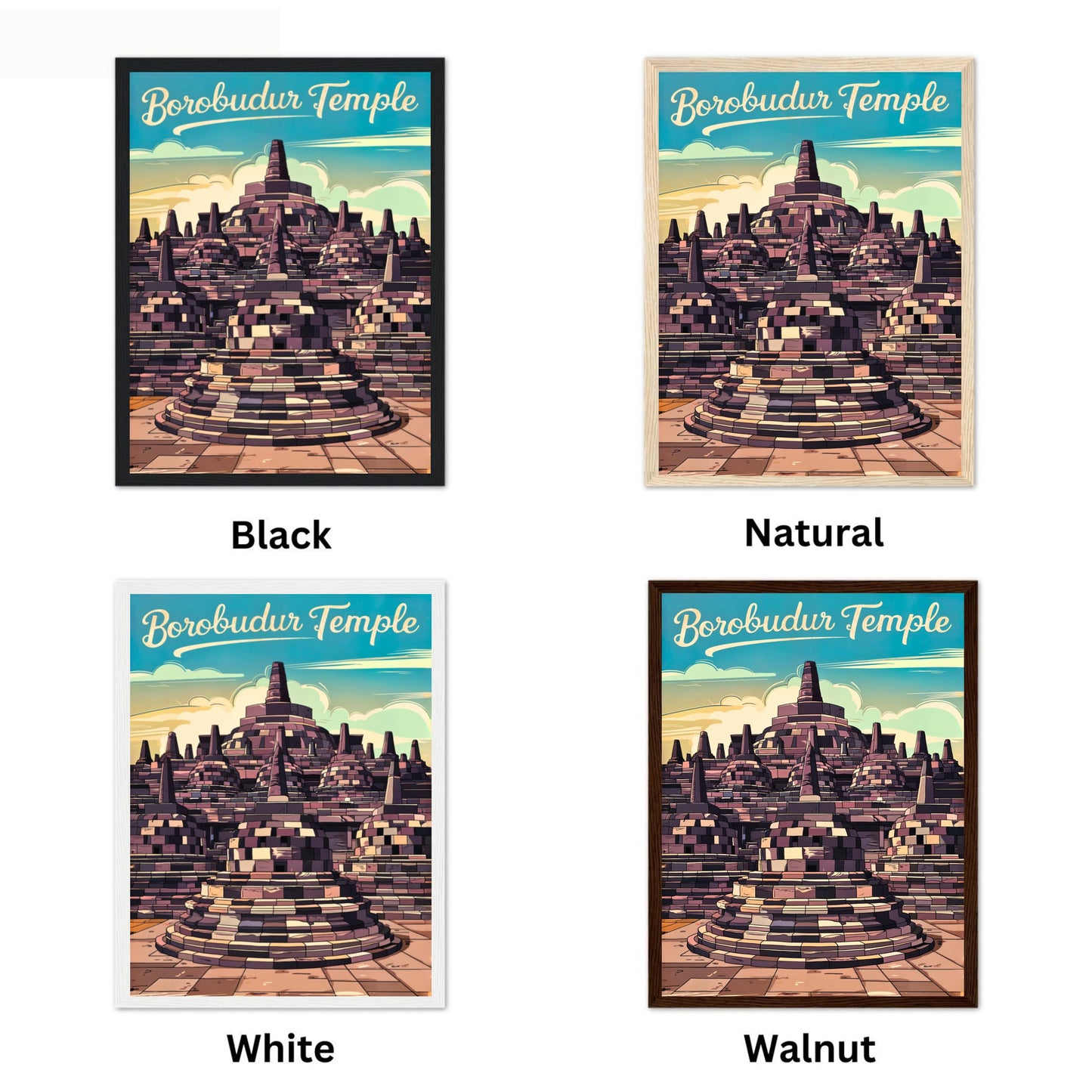 Borobudur Temple Vintage Travel Poster - Indonesia Mystical Beauty