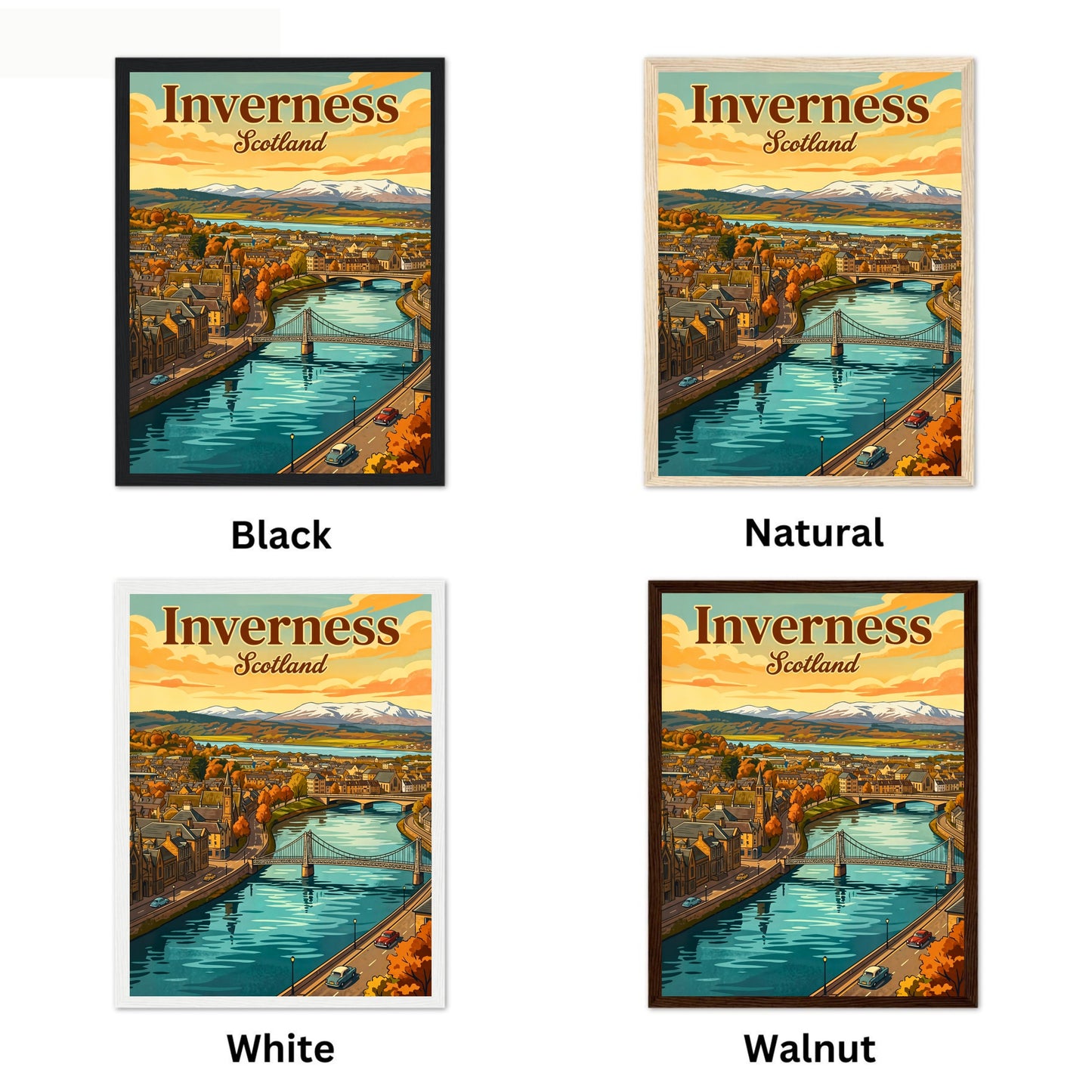 Inverness Vintage Travel Poster - Bridges and City