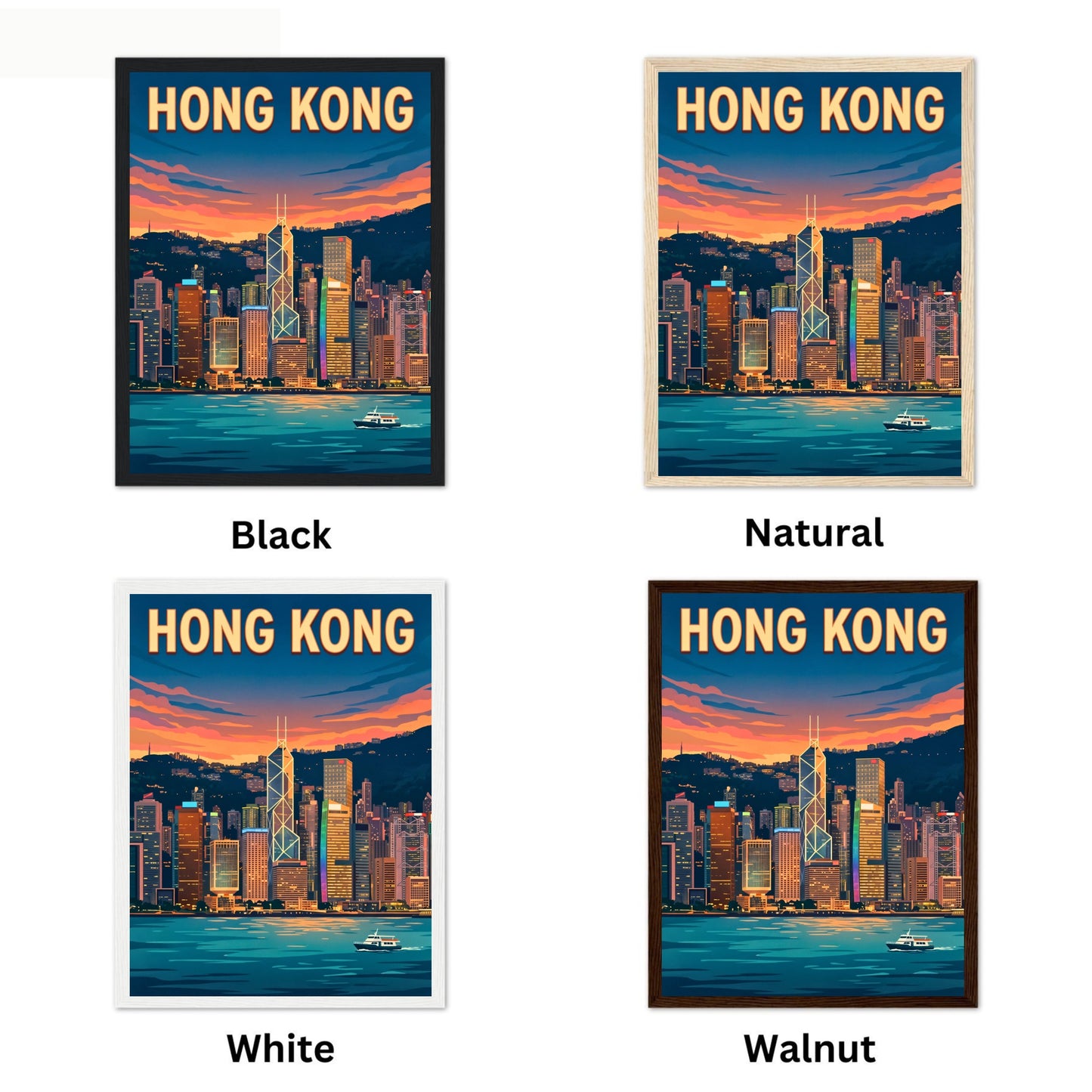 Hong Kong Vintage Travel Poster - Captivating Calm Night