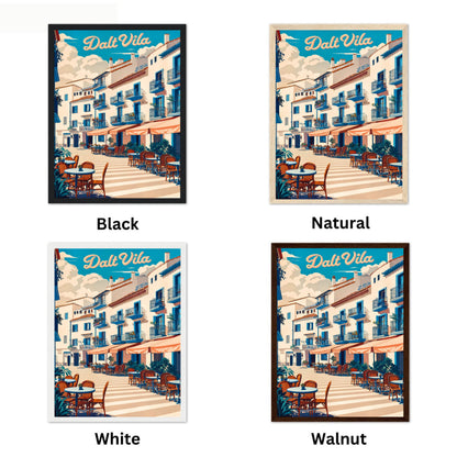 Dalt Vila Vintage Travel Poster - Charming Street and Cafes in Ibiza