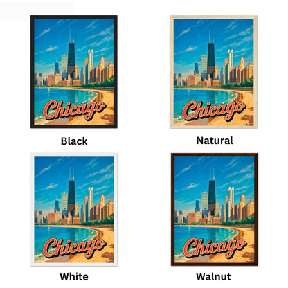 Chicago Vintage Travel Poster - Captivating Skyline view by the beach