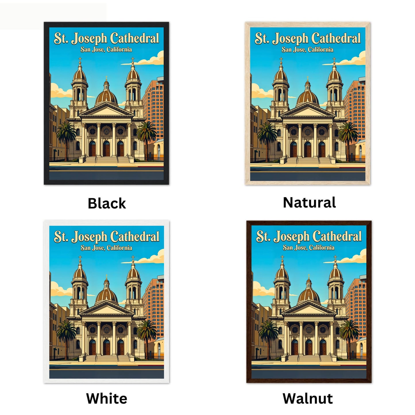 St. Joseph Cathedral Vintage Travel Poster -  Historic Cathedral Elegance, California