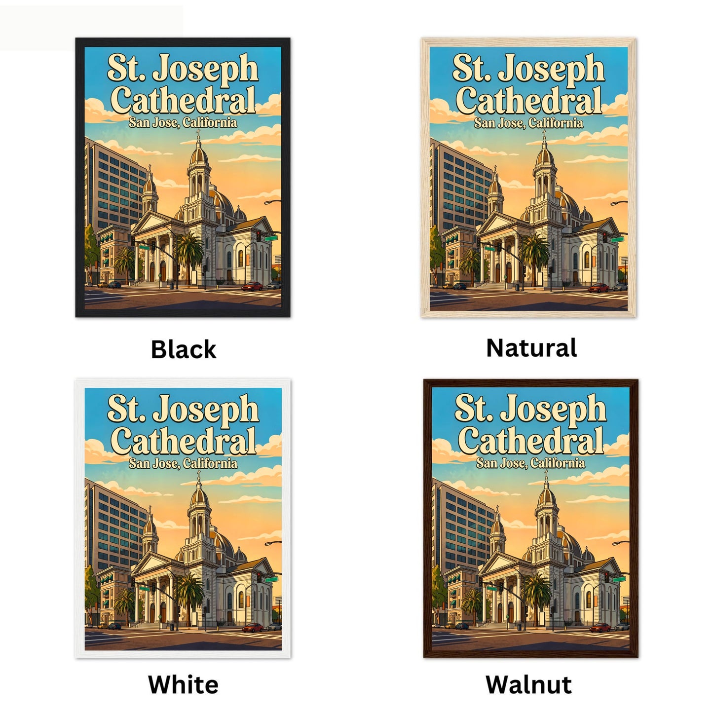St. Joseph Cathedral Vintage Travel Poster -  Cathedral Calm in Downtown San Jose