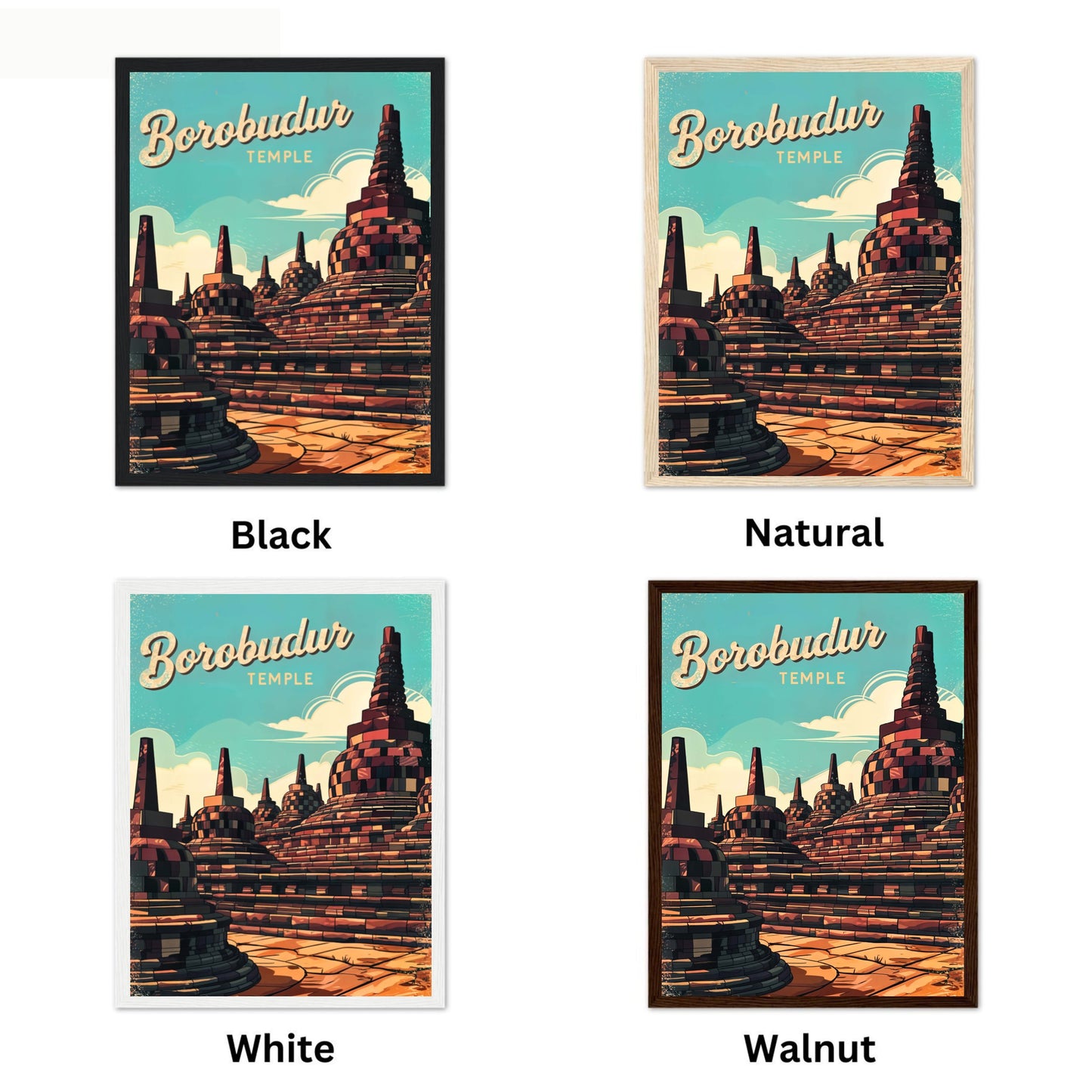 Borobudur Temple Vintage Travel Poster - The Timeless Wonder of Indonesia