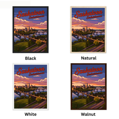 Saskatoon Vintage Travel Poster - Downtown Evening View