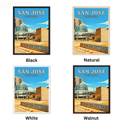 San Jose City Hall Vintage Travel Poster - Urban Elegance in California