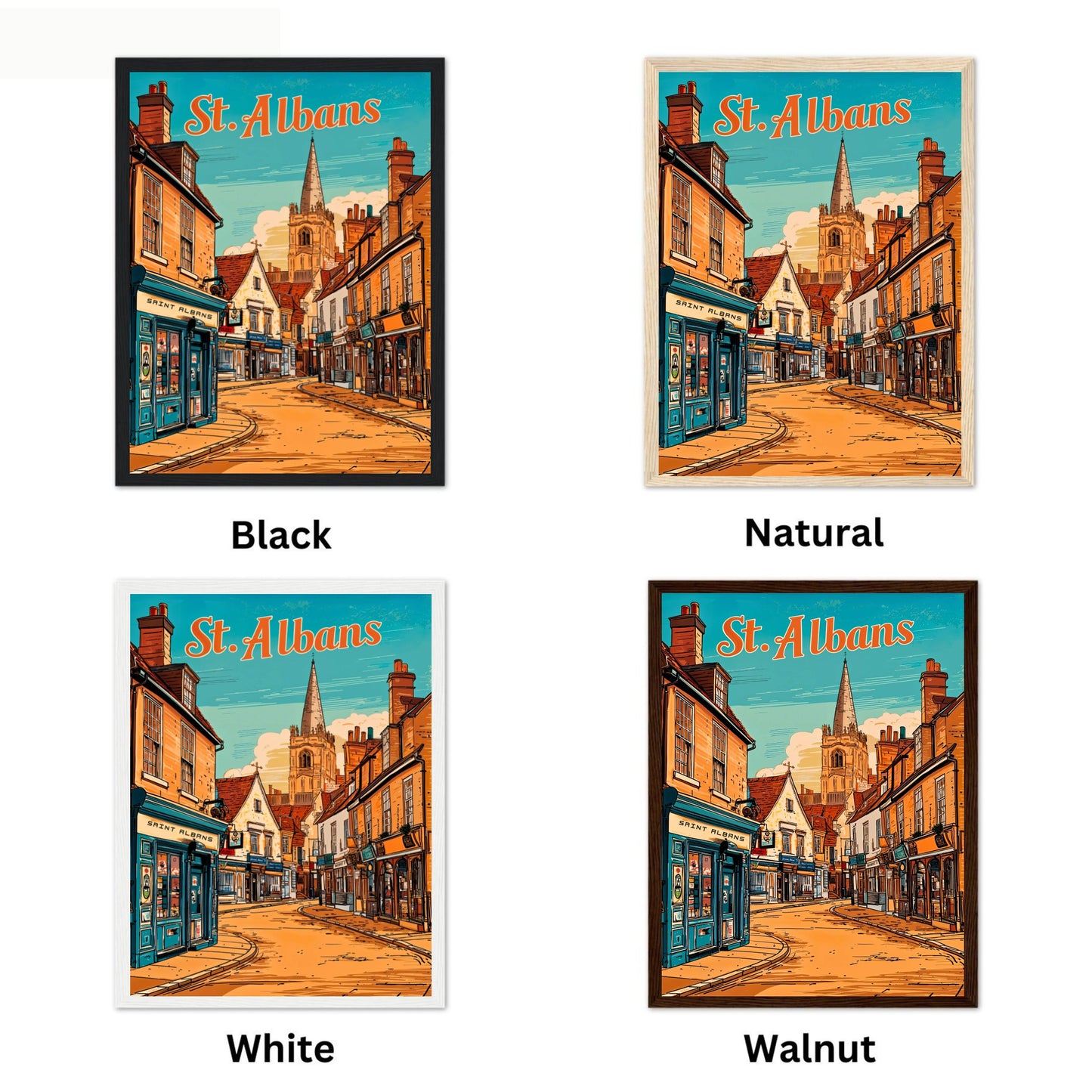 St. Albans Vintage Travel Poster - Charming Street Town View