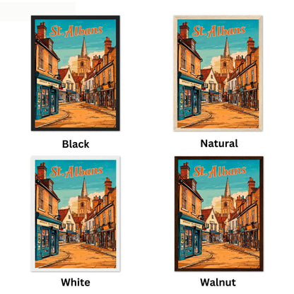 St. Albans Vintage Travel Poster - Charming Street Town View