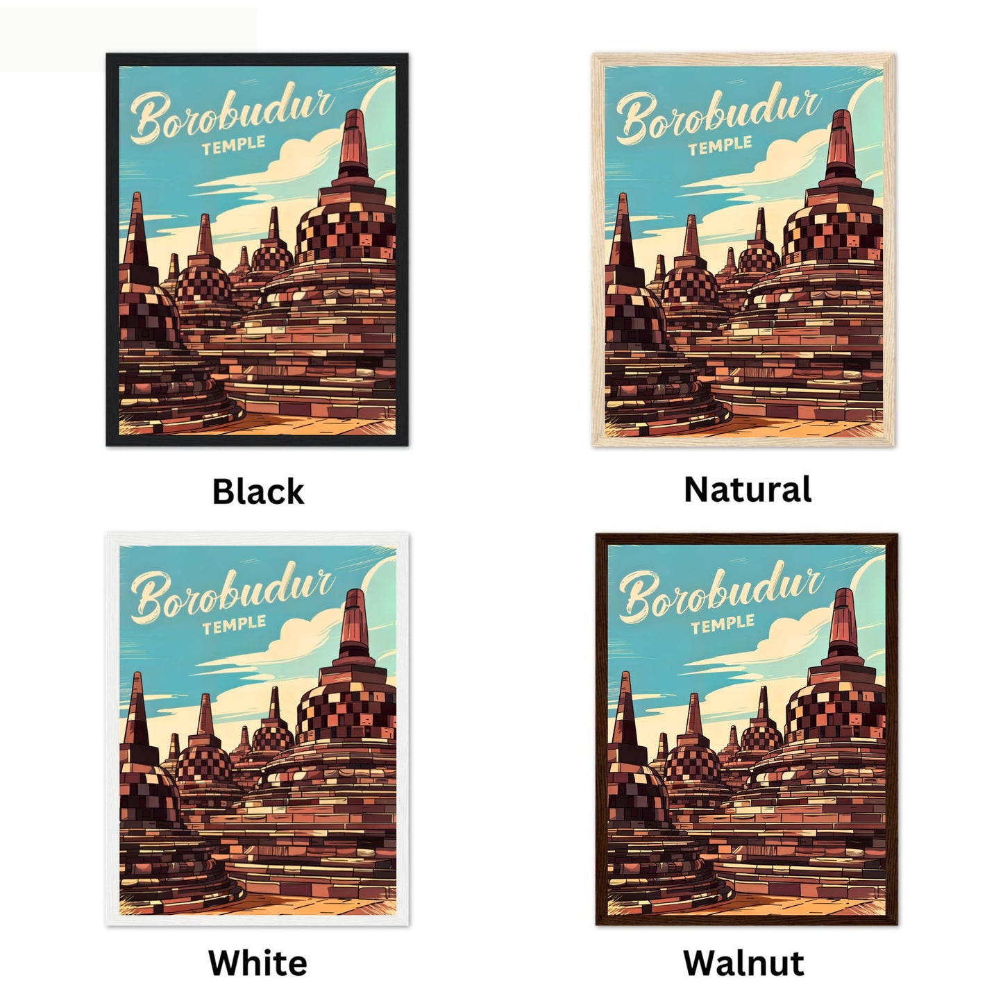 Borobudur Temple Vintage Travel Poster - Indonesia