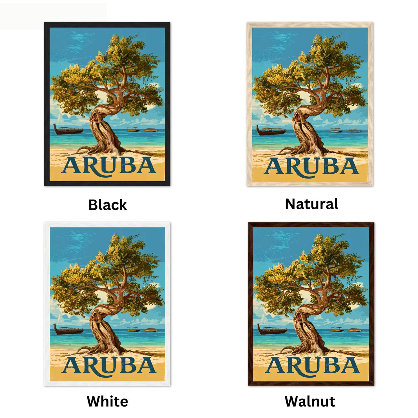 Aruba Vintage Travel Poster - Charming White Sandy Beach in Caribbean