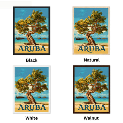 Aruba Vintage Travel Poster - Charming White Sandy Beach in Caribbean