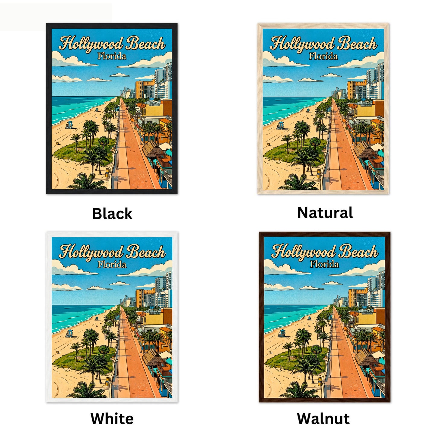 Hollywood Beach Vintage Travel Poster - Seaside Escape