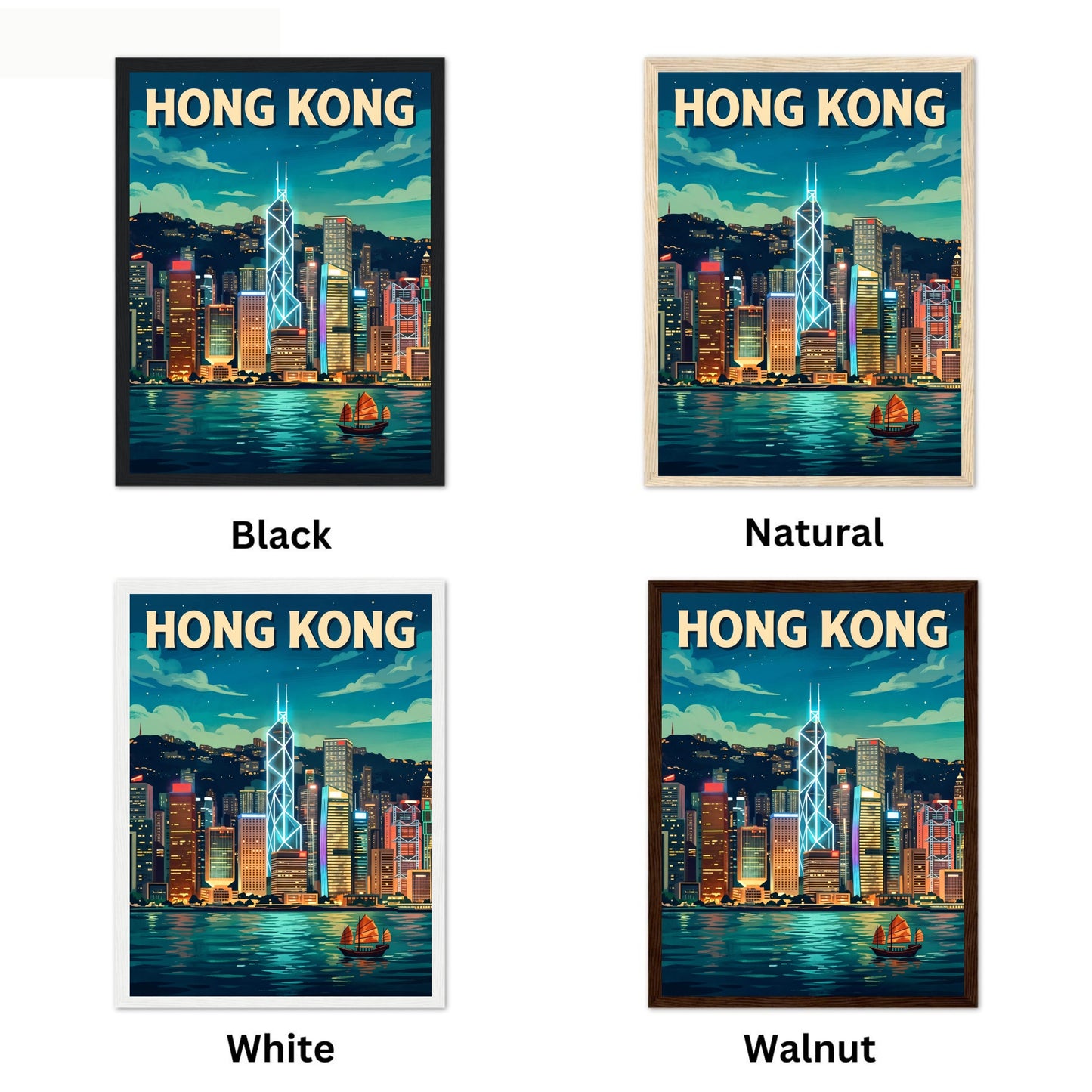 Hong Kong Vintage Travel Poster - Stunning Bank of China Tower Lights