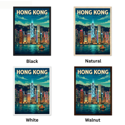 Hong Kong Vintage Travel Poster - Stunning Bank of China Tower Lights