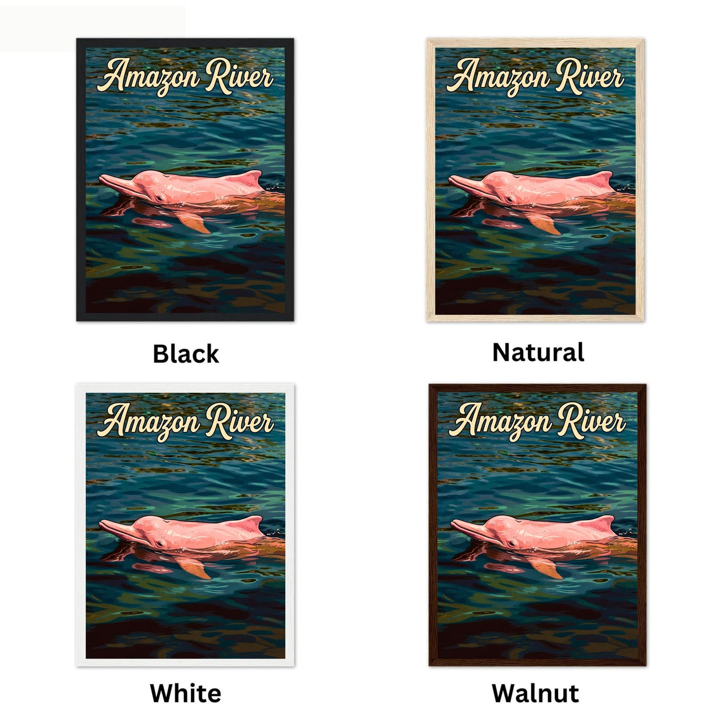 Amazon River Vintage Travel Poster - Pink Dolphin of Rainforest