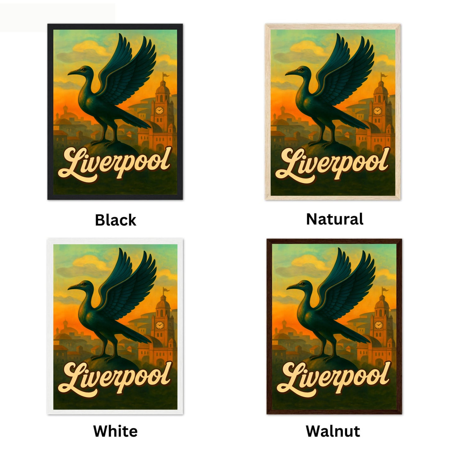 Liverpool Vintage Travel Poster - The Liver Birds, iconic symbols of Liverpool