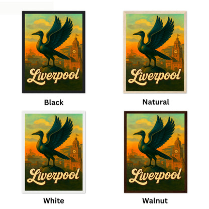 Liverpool Vintage Travel Poster - The Liver Birds, iconic symbols of Liverpool