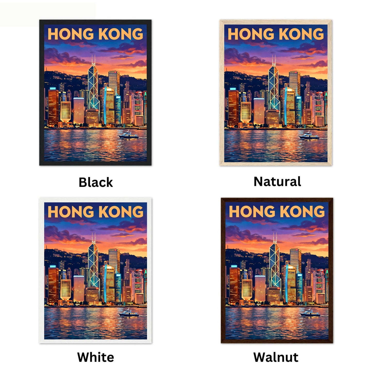 Hong Kong Vintage Travel Poster - Evening Glow