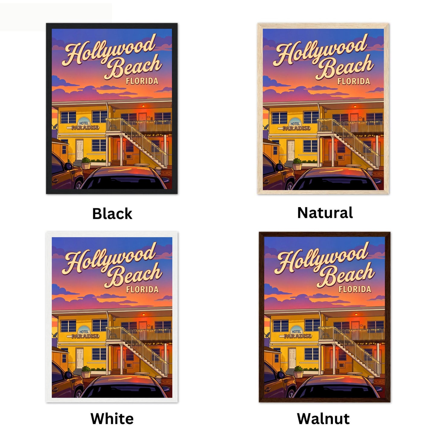 Hollywood Beach Vintage Travel Poster - Sunset at Hotel Paradise