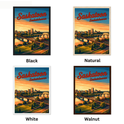 Saskatoon Vintage Travel Poster - Riverside City Sunset View