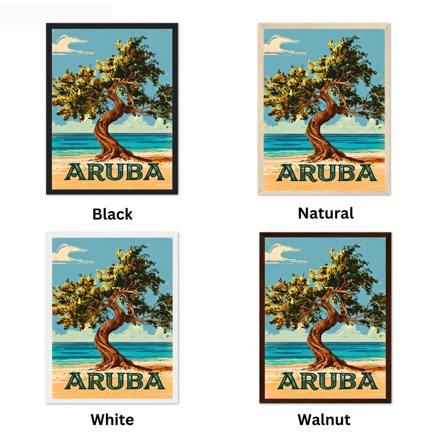 Aruba Vintage Travel Poster - Iconic Tree in Caribbean Island