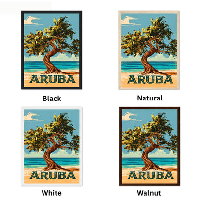Aruba Vintage Travel Poster - Iconic Tree in Caribbean Island