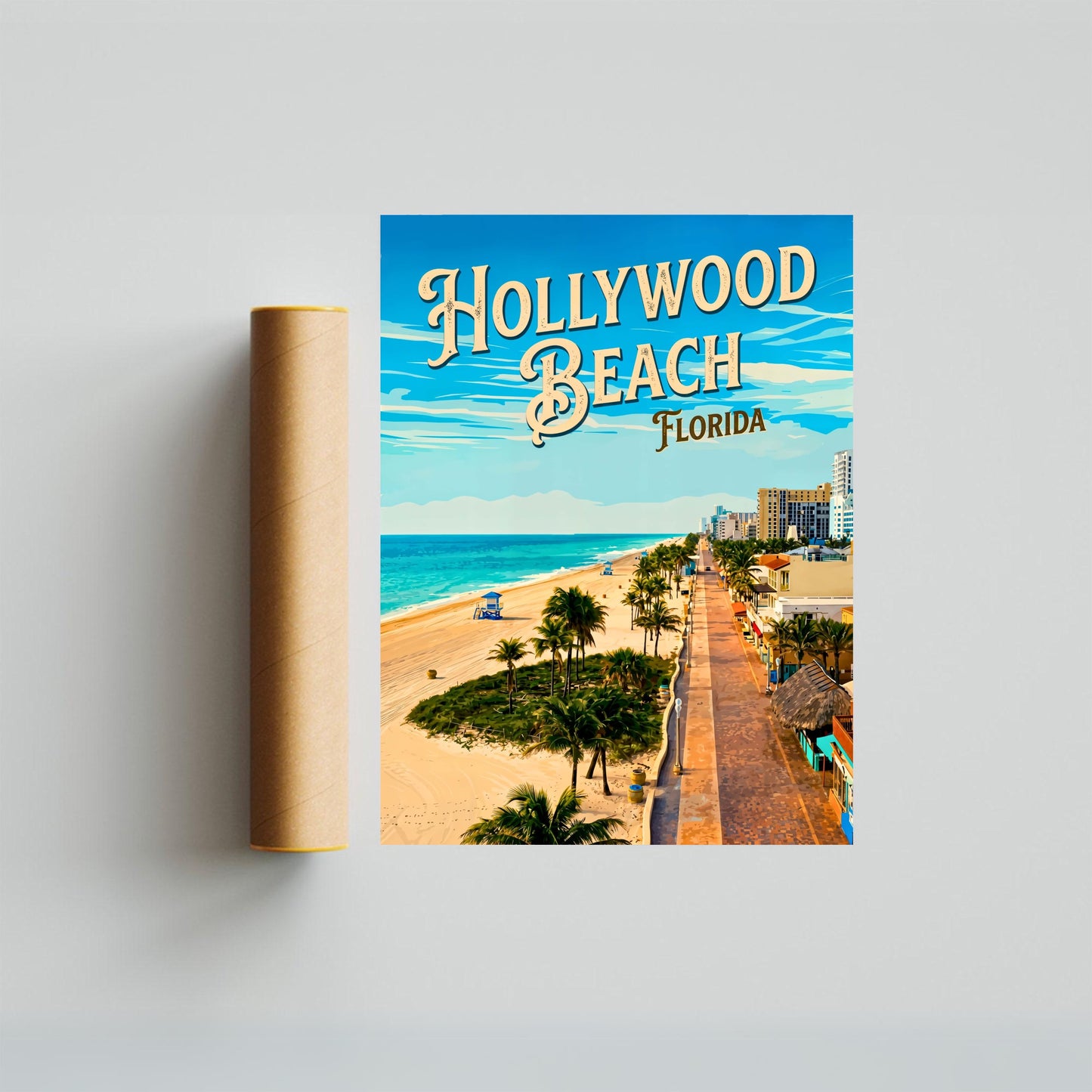 Hollywood Beach Vintage Travel Poster - the Atlantic Shore Florida