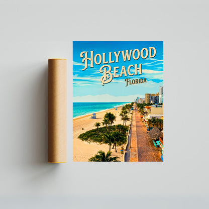 Hollywood Beach Vintage Travel Poster - the Atlantic Shore Florida