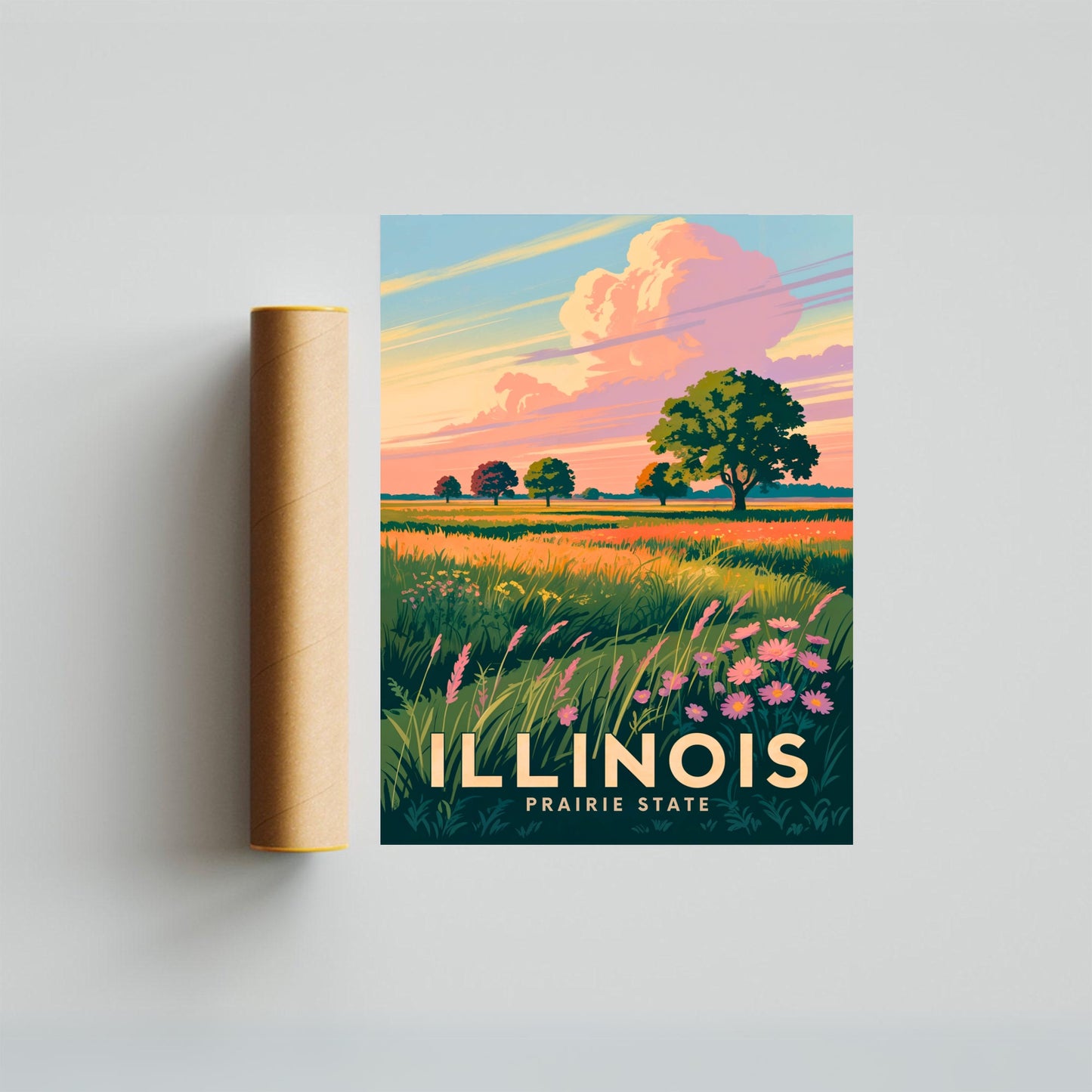 Illinois Vintage Travel Poster -  Land of the Prairie