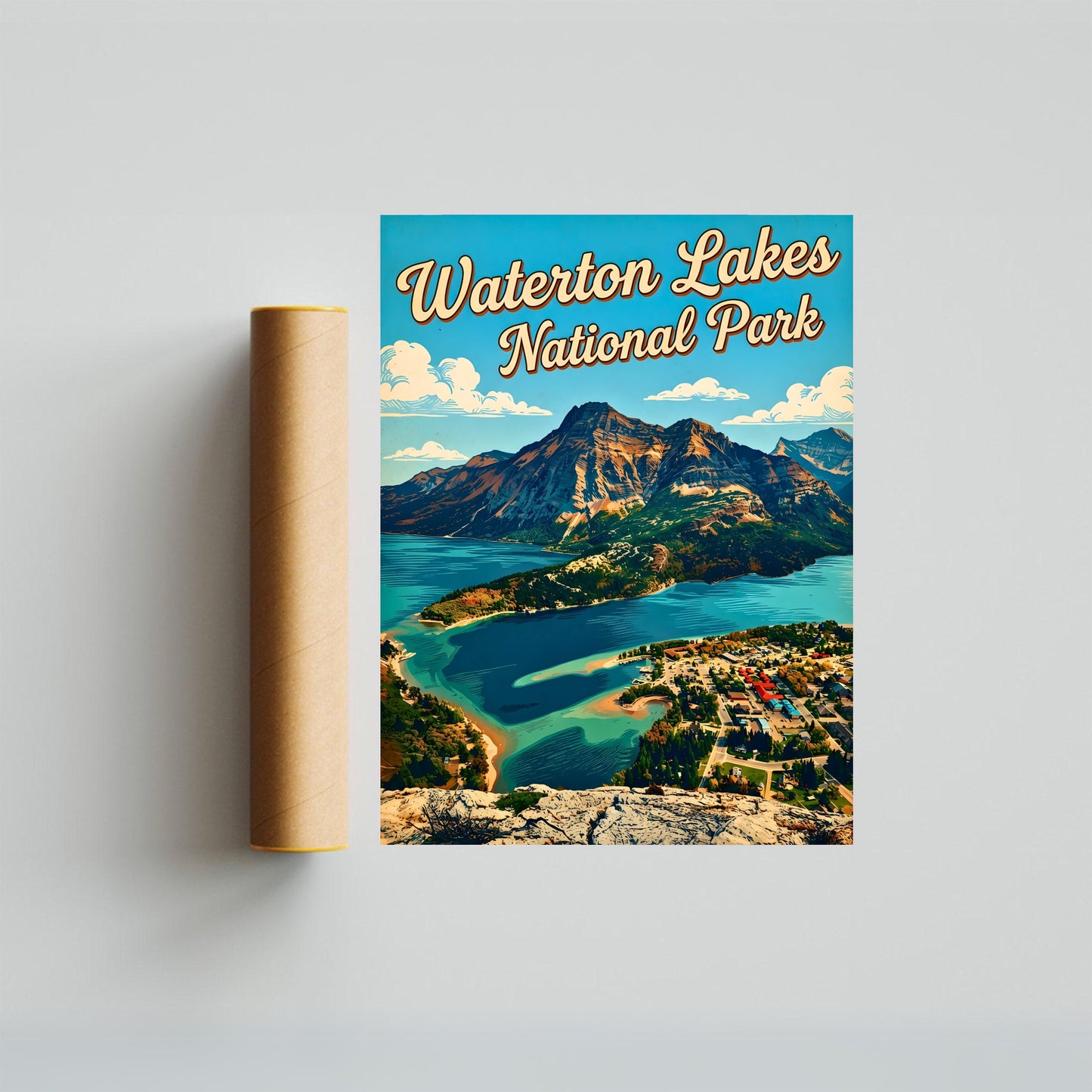 Waterton Lakes National Park Vintage Travel Poster- Sapphire Waters