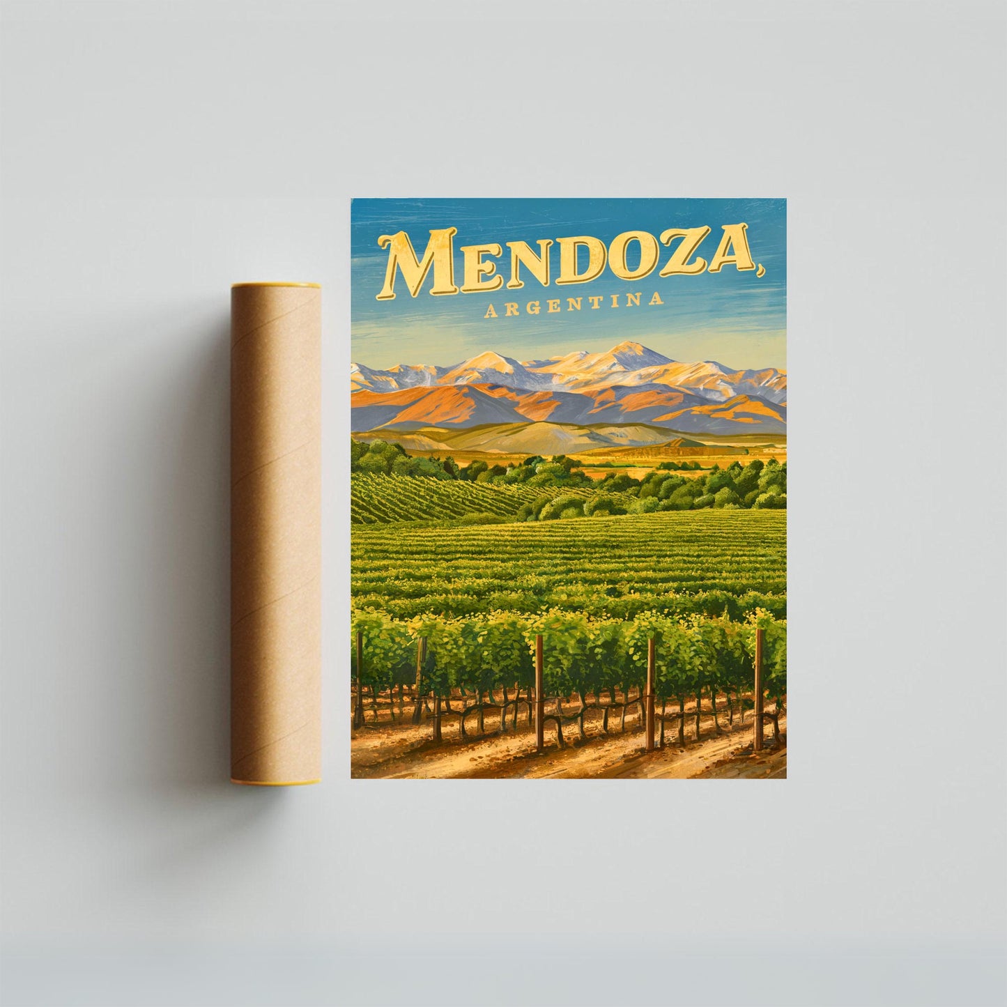 Mendoza Vintage Travel Poster - Captivating View of Argentina Vineyard Landmark