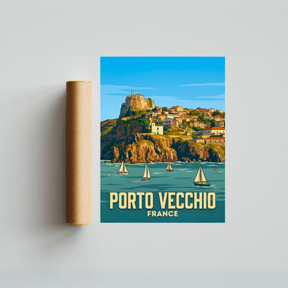 Porto Vecchio Vintage Travel Poster - Timeless Coastal Village