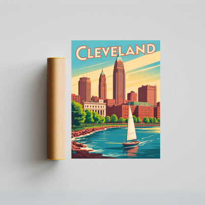 Cleveland Vintage Travel Poster - Lake Erie