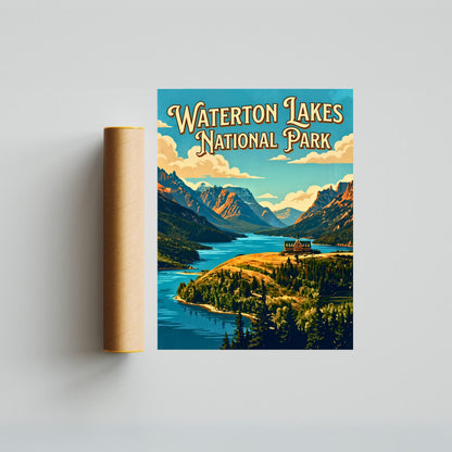 Waterton Lakes National Park Vintage Travel Poster- Northern Wilderness Escape