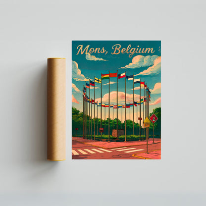 Mons, Belgium Vintage Travel Poster - SHAPE – Where Nations Unite