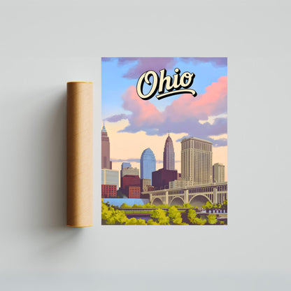 Ohio Vintage Travel Poster - Charming Skyscrapers