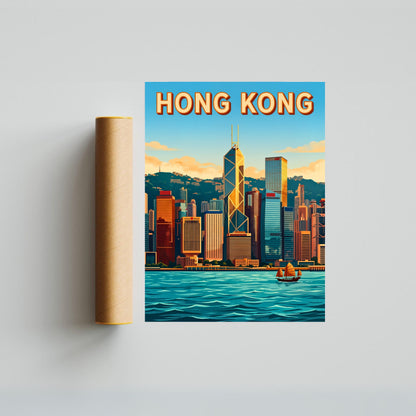 Hong Kong Vintage Travel Poster - Harbour View