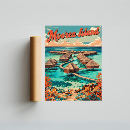 Moorea Island Vintage Travel Poster - Beautiful Vacation Spot