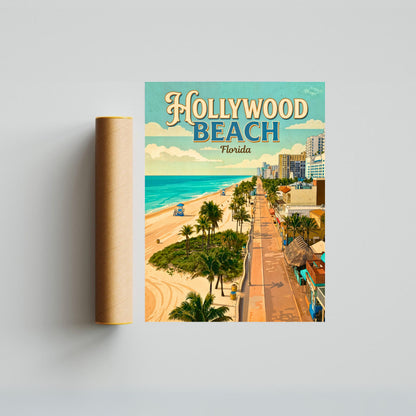 Hollywood Beach Vintage Travel Poster - Ocean Views Florida